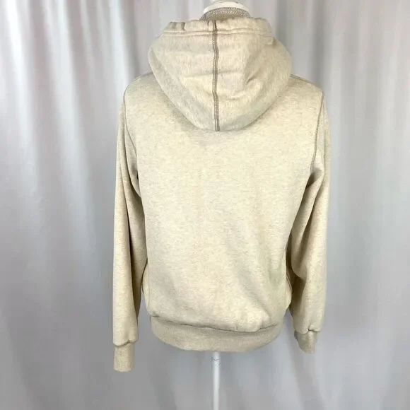 Green Tea Sweatshirt Zip-up Cream Jacket Lined Faux Fur Hooded Women’s Medium Co - Picture 2 of 10